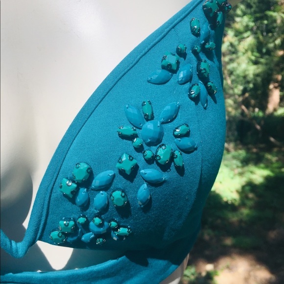 Bebe  beaded camisole bra top in aqua green /blue embellished corset top,HPx2 - Picture 3 of 7